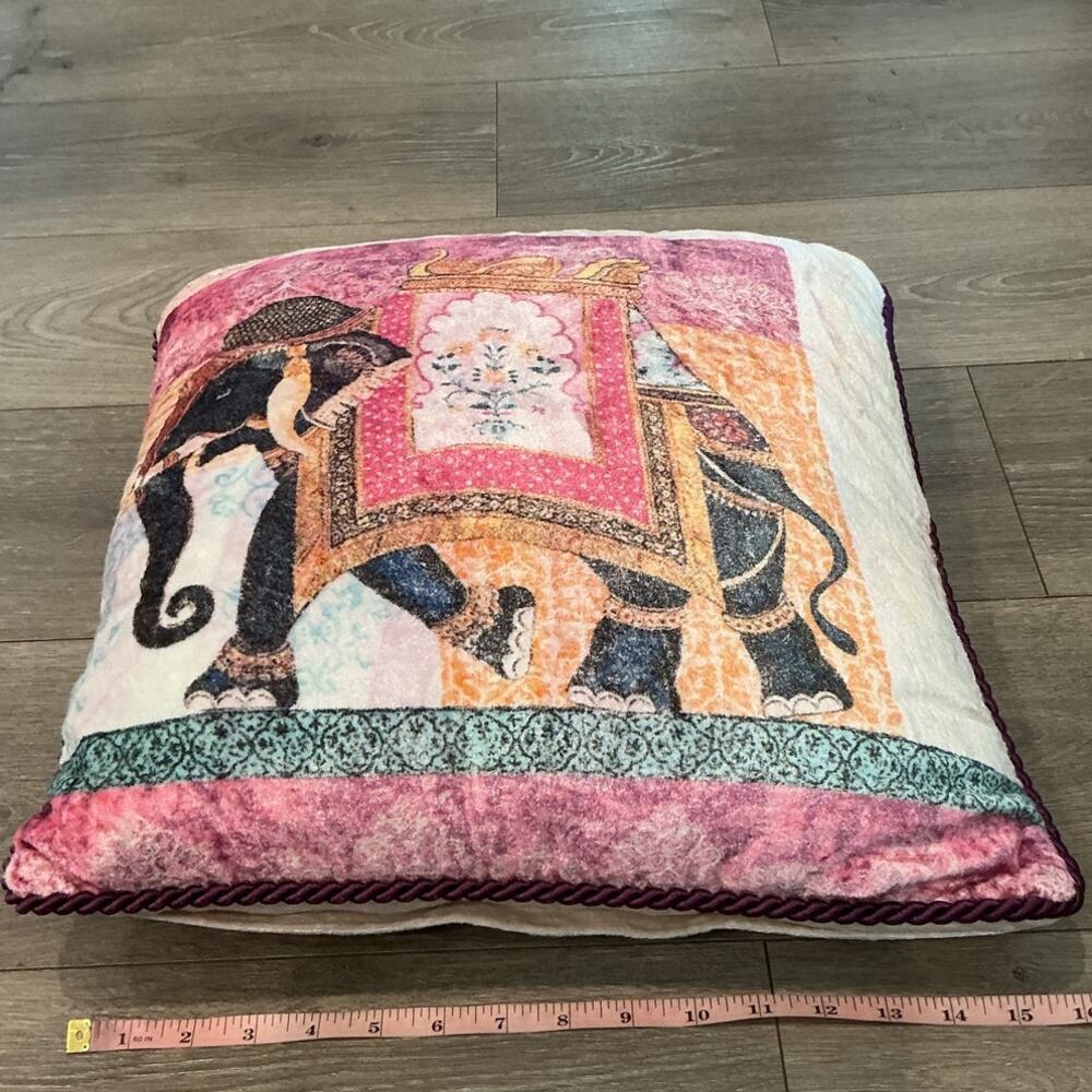 Velvet Throw Pillow 16" Elephant Boho Braided Removeable Cover with Insert Pink